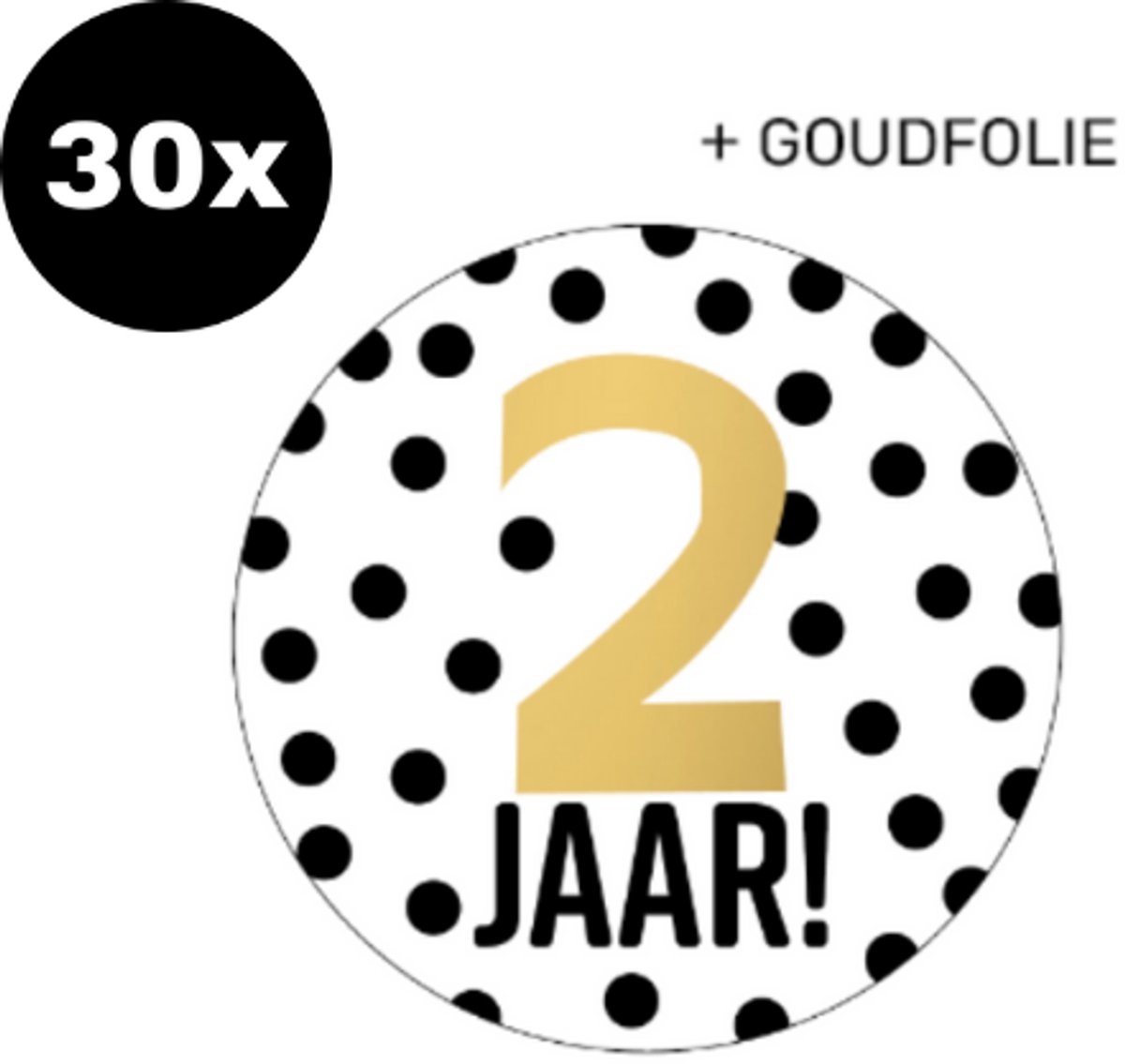 30x ZOETTT Sluitsticker 2 jaar! | GOUDFOLIE | 40 mm | Traktatiesticker Hoera | Cadeausticker | Sluitzegel | Sluitsticker | Traktatie - Verjaardag - Feest | Kinder traktatie